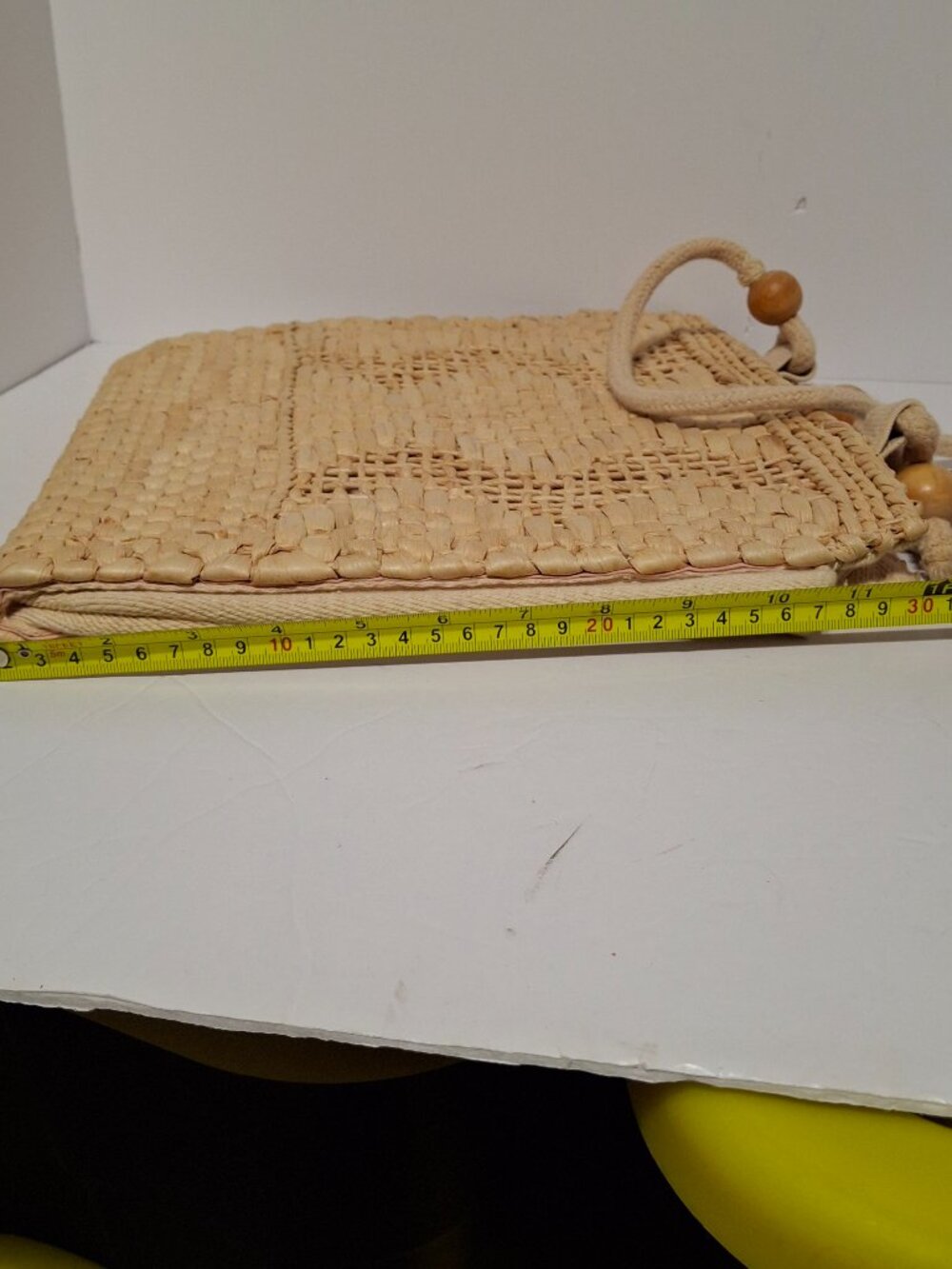 Vintage Style Straw Woven Shoulder Bag Natural Tan Boho Wood Bead Purse - Picture 5 of 12
